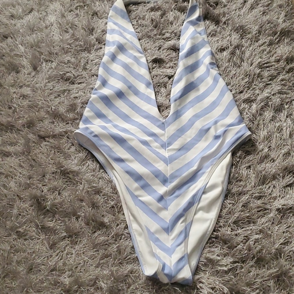 Striped one piece bathing suit